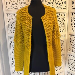 NWT Belle France Mustard Yellow Open-Front Women's Sweater Cardigan Sz S
